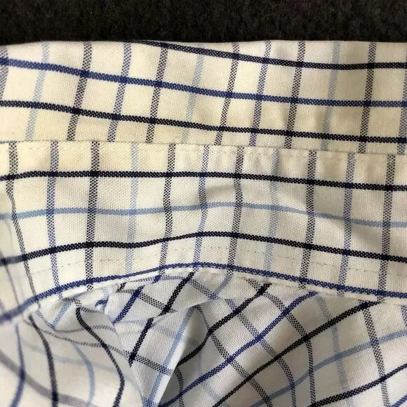 Button Up Dress Shirt Men's Sz L White Long Sleeve Blue Checkered George Western - Picture 11 of 13